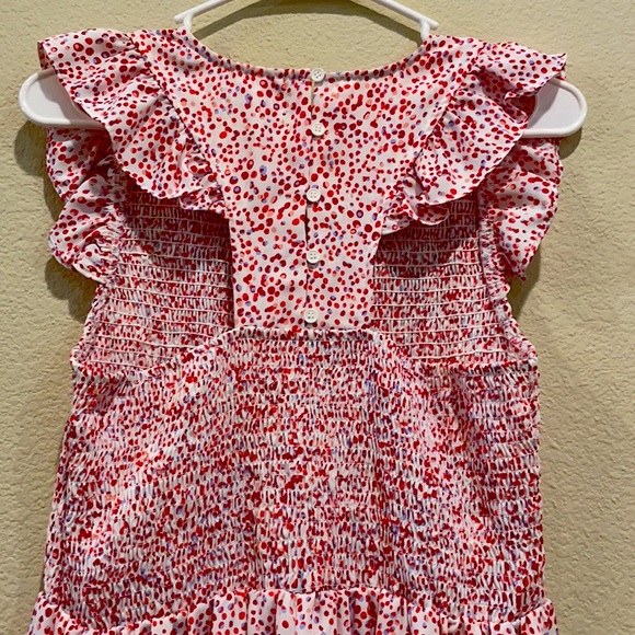 Red pink polka dots dress, ruffle sleeves, buttoned down racerback, w/ pockets - Picture 5 of 5